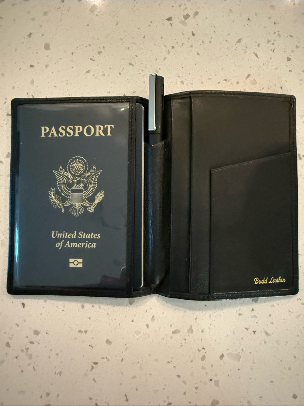 Budd Leather Passport Holder with Pen Slot